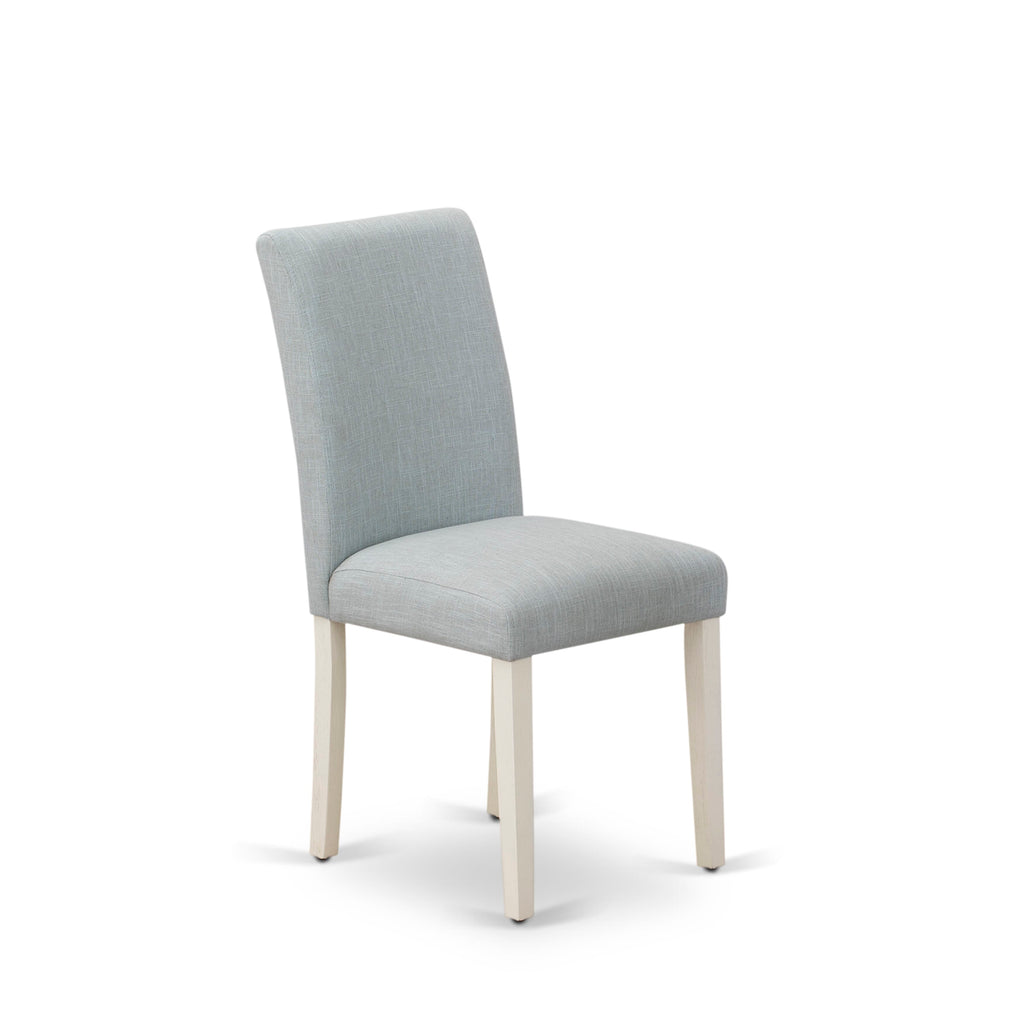 X097ARUAB-4 Elegant 7-Piece Dining Set with Rectangle Table and X-Legs, Plus 6 Sky Blue Upholstered Parson Chairs, Multi-Hued, 40x72
