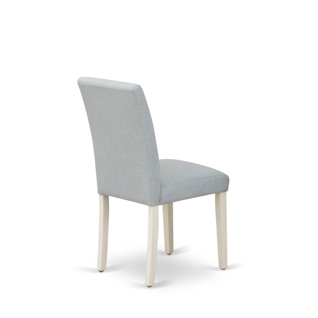 X097ARUAB-4 Elegant 7-Piece Dining Set with Rectangle Table and X-Legs, Plus 6 Sky Blue Upholstered Parson Chairs, Multi-Hued, 40x72