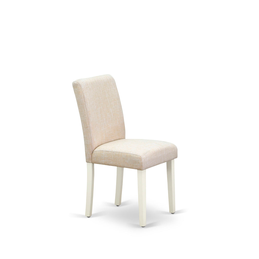 SHAB3-2NR-Z6 3-Piece Dining Ensemble with Round Table, Pedestal Base & 2 Light Beige Linen Parsons Chairs, 42x42 Inch in Soft Linen White