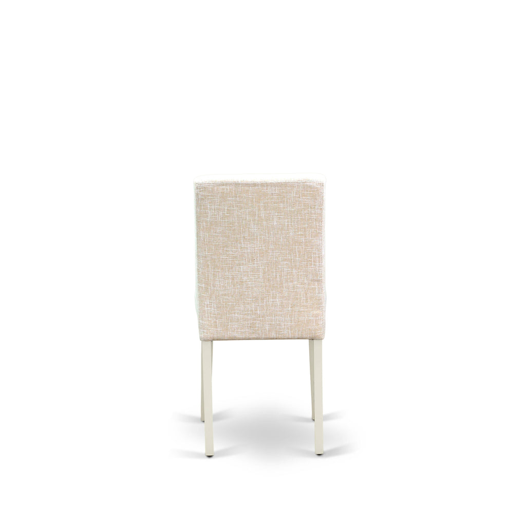 SHAB3-2NR-Z6 3-Piece Dining Ensemble with Round Table, Pedestal Base & 2 Light Beige Linen Parsons Chairs, 42x42 Inch in Soft Linen White