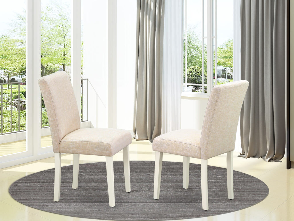 ABP2TXU Abbott Set of 2 Light Beige Linen Upholstered Dining Chairs with Linen White Finish