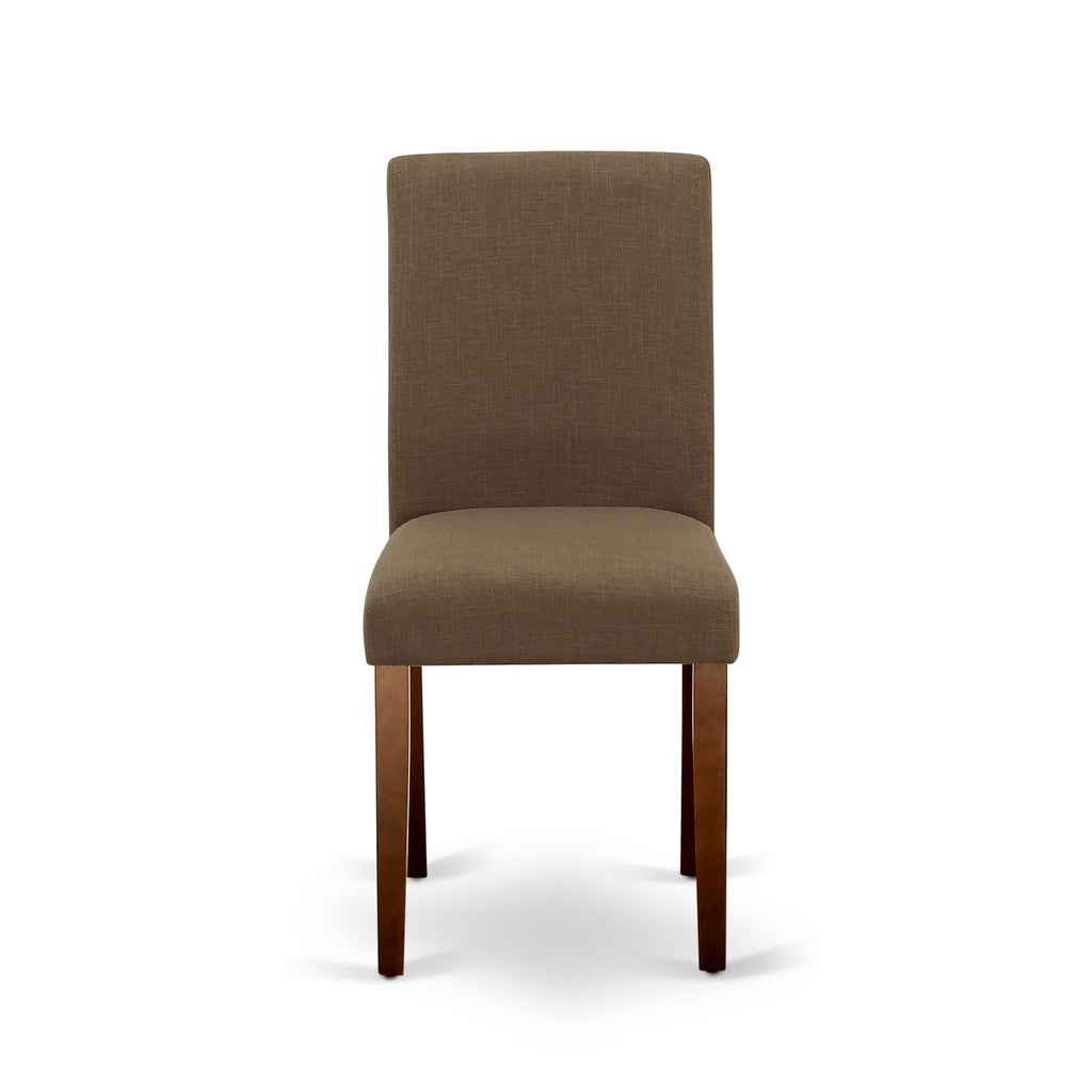 DOAB9-4KU-WU 9-Piece Mahogany Dining Set with Extension Leaf and Comfy Linen Chairs, 42x78 Inch
