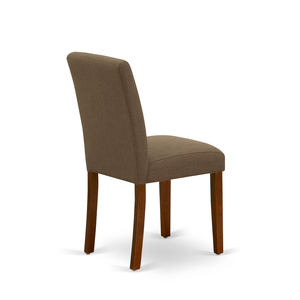 DOAB9-4KU-WU 9-Piece Mahogany Dining Set with Extension Leaf and Comfy Linen Chairs, 42x78 Inch