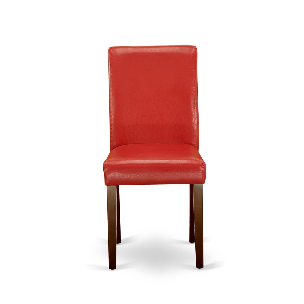 HBAB5-YX7-DH Stylish Mahogany 5-Piece Round Dining Set with Pedestal Table & Captivating Red Faux Leather Chairs