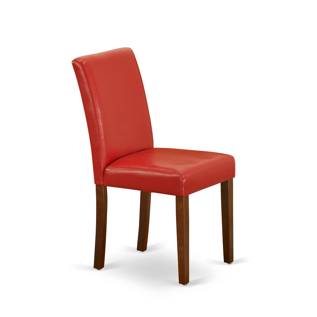 HBAB5-YX7-DH Stylish Mahogany 5-Piece Round Dining Set with Pedestal Table & Captivating Red Faux Leather Chairs