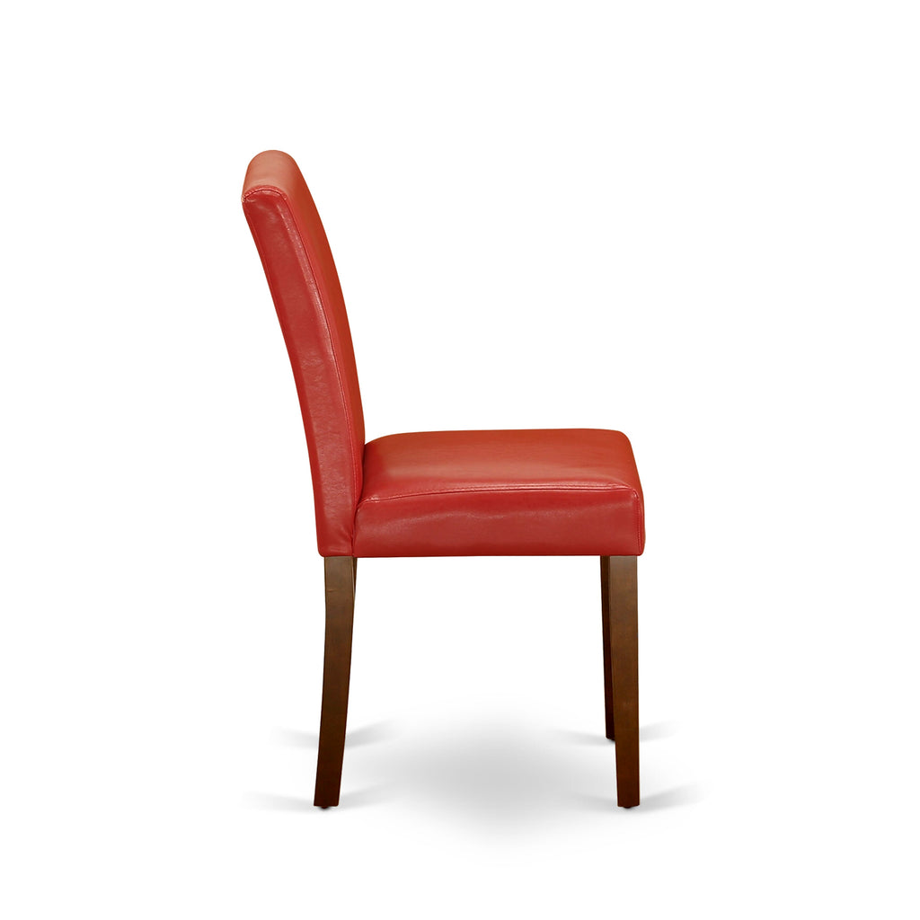 HBAB5-YX7-DH Stylish Mahogany 5-Piece Round Dining Set with Pedestal Table & Captivating Red Faux Leather Chairs