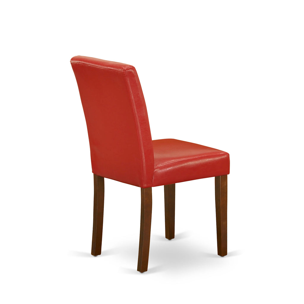 HBAB5-YX7-DH Stylish Mahogany 5-Piece Round Dining Set with Pedestal Table & Captivating Red Faux Leather Chairs