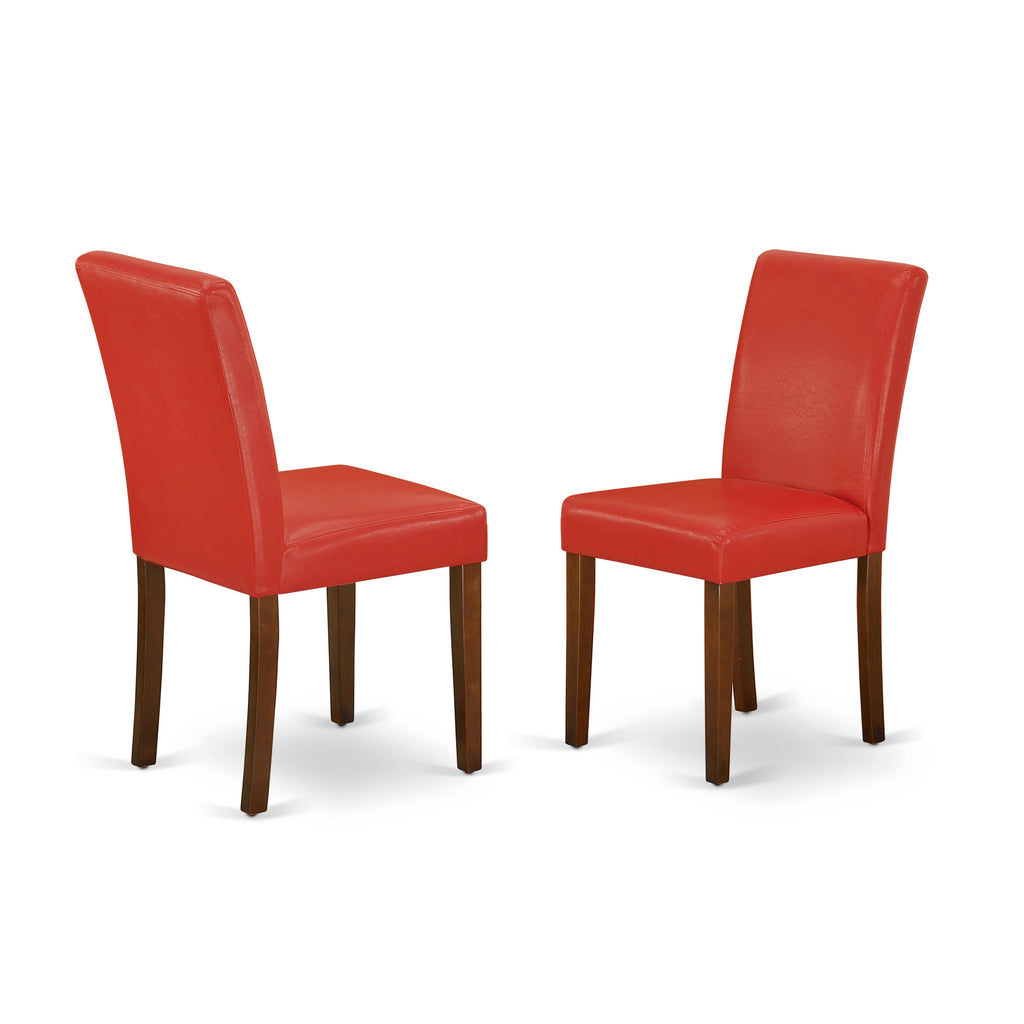 HBAB5-YX7-DH Stylish Mahogany 5-Piece Round Dining Set with Pedestal Table & Captivating Red Faux Leather Chairs