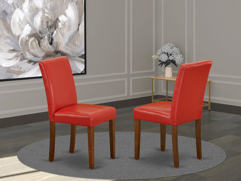ABP3T9C Luxurious Firebrick Red Faux Leather Dining Chair Set with Mahogany Finish Unavailable