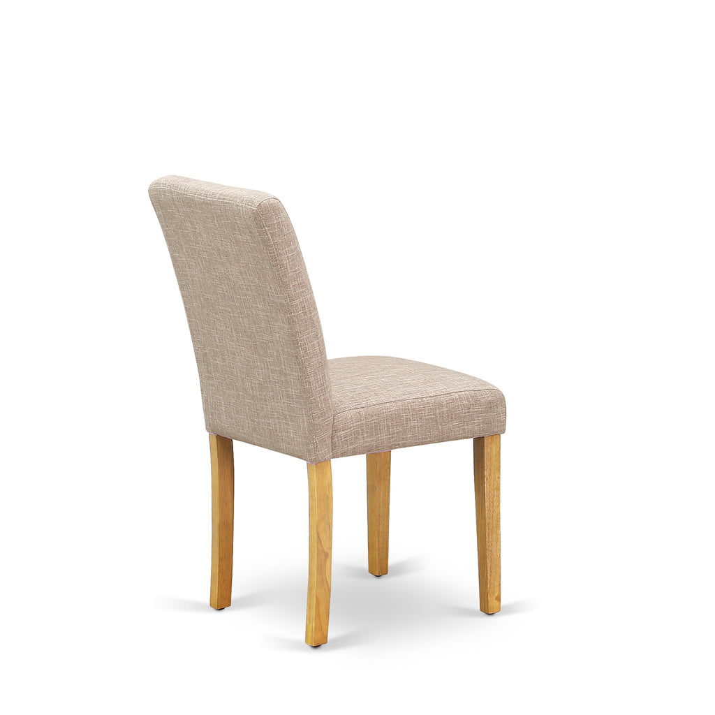 AVAB5-8AB-JJ Elegant 5-Piece Dining Set Oval Table with Split Leaf and 4 Tan Fabric Chairs, 42x60 Oak Finish