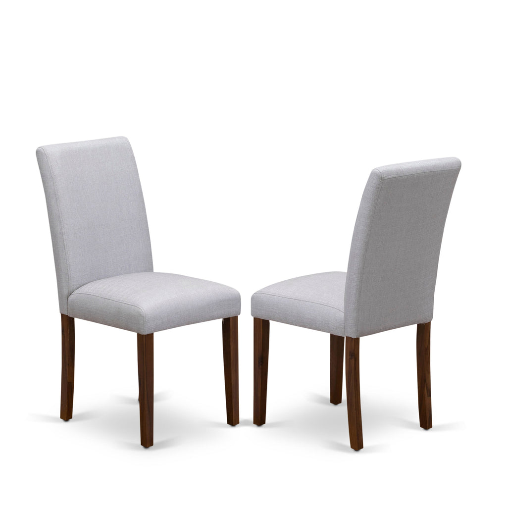 7-Piece Dining Ensemble (LAAB7-8O-C5) Chic Gray Upholstered Dining Chairs & Rectangular Table with Leaf, Walnut