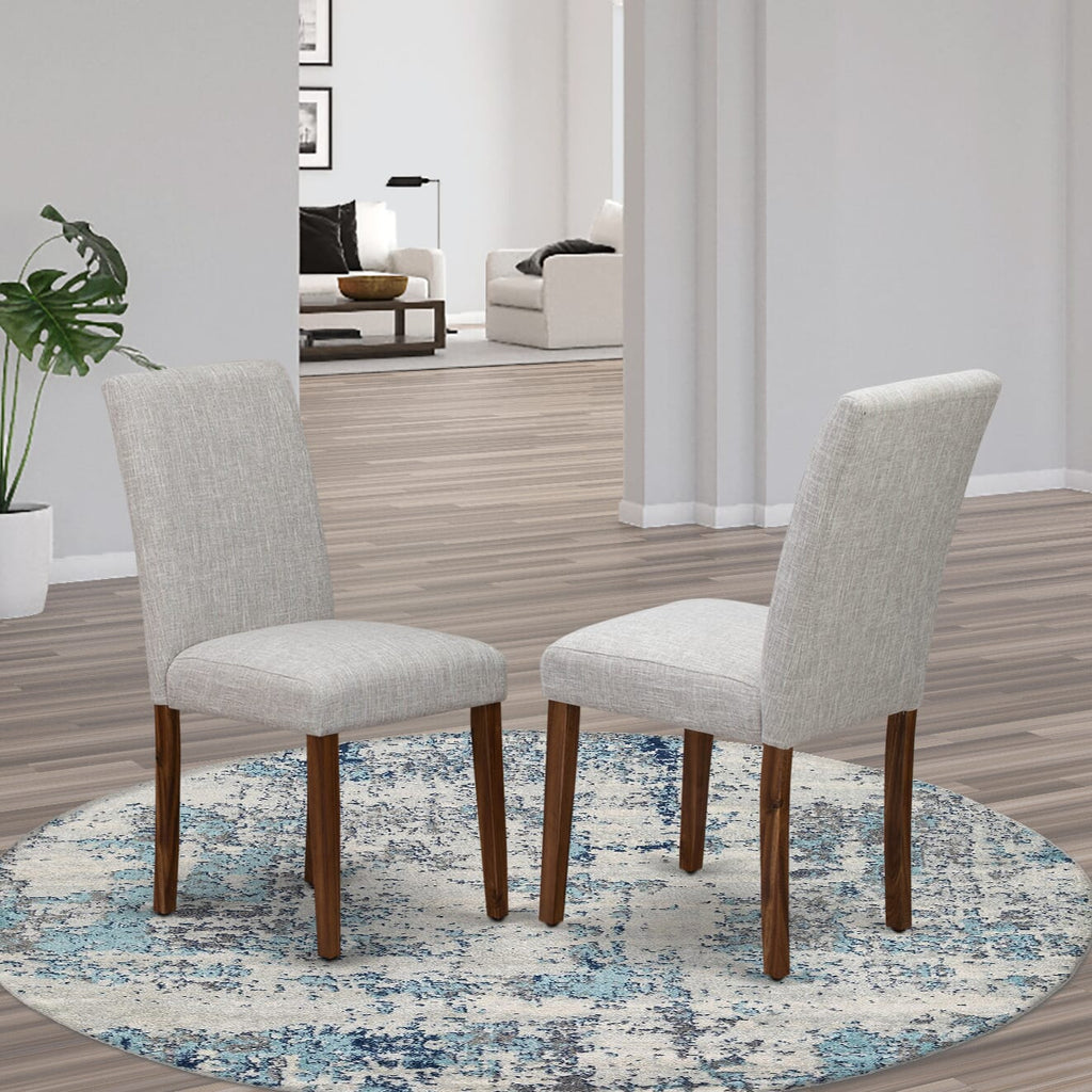ABPNTIE Pair of Classic Parson Dining Chairs - Doeskin Linen Upholstery with Natural Finish