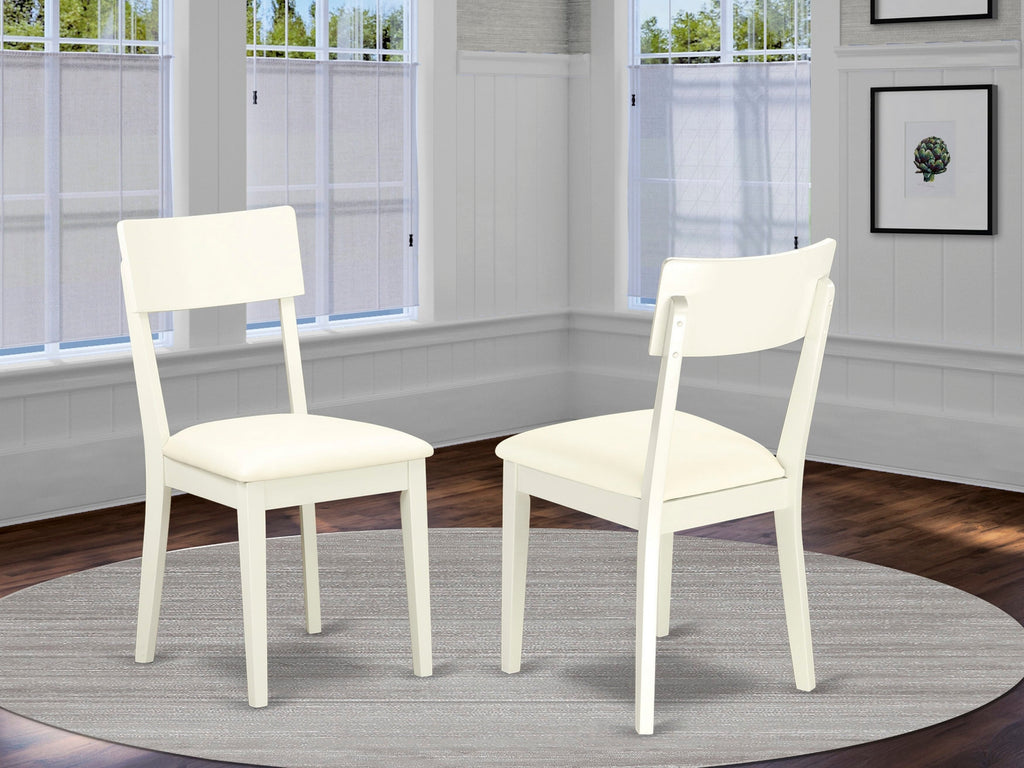 ADC-L68-1C Set of Two Linen White Modern Dining Chairs - Faux Leather Upholstered