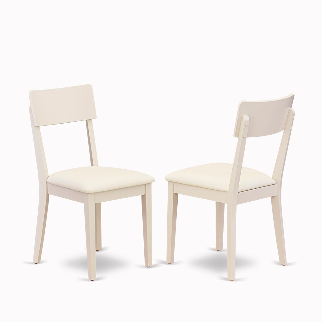 ADC-L68-1C Set of Two Linen White Modern Dining Chairs - Faux Leather Upholstered