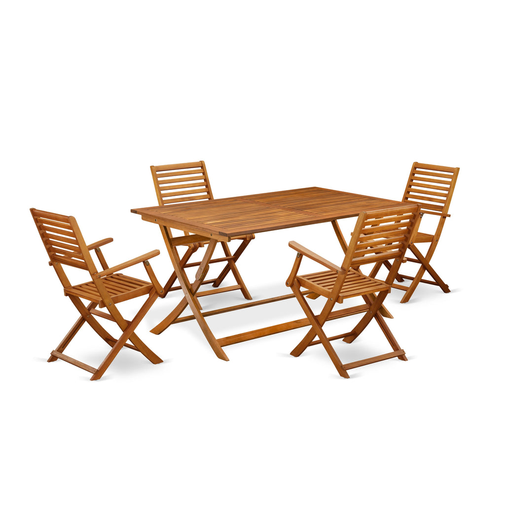 Patio Garden Dining Set AEBS5S3QS with Acacia Wood Table and Foldable Chairs, Natural Oil Finish