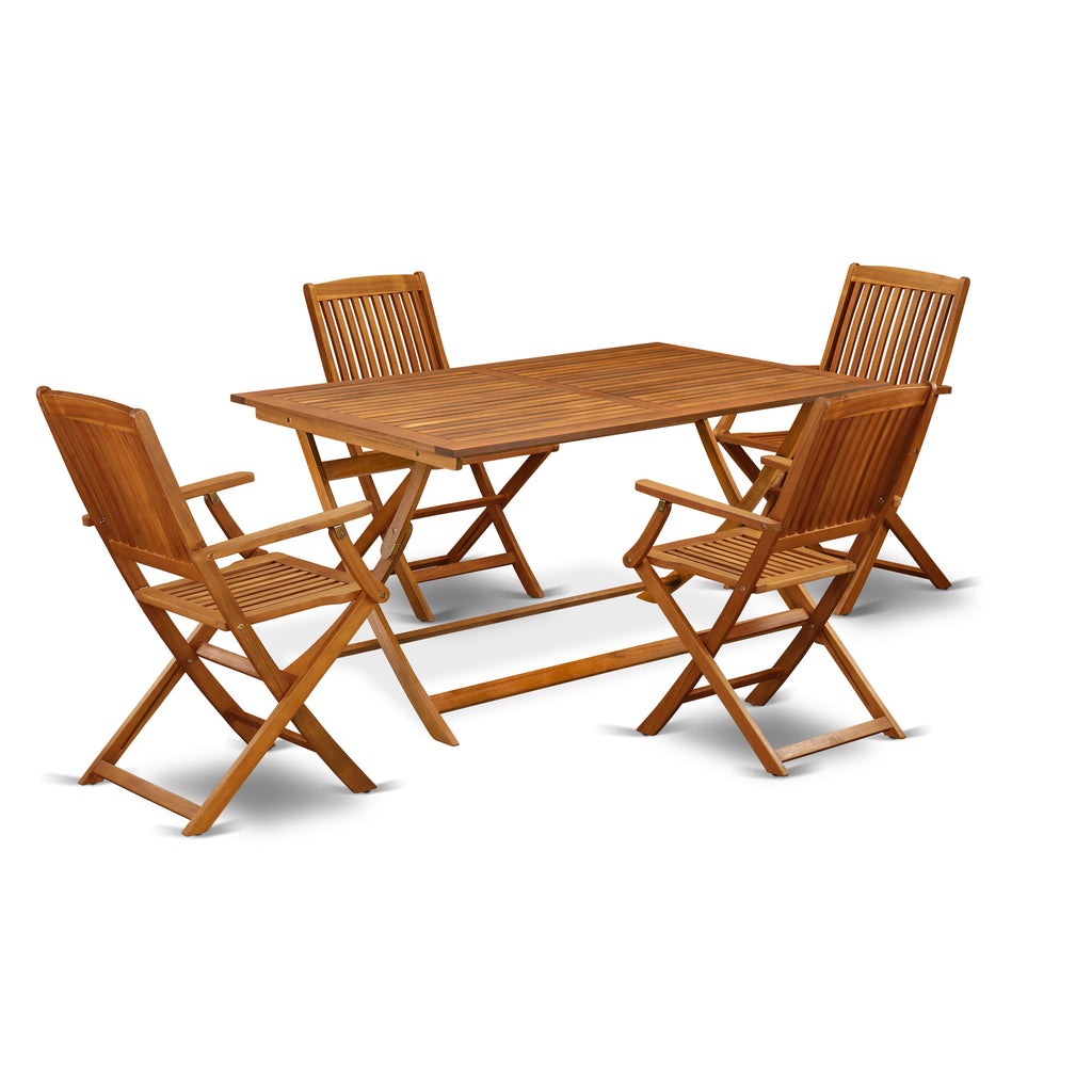 AECM5KMH4 5-Piece Patio Dining Set with Rectangle Table & Foldable Armchairs, Natural Finish