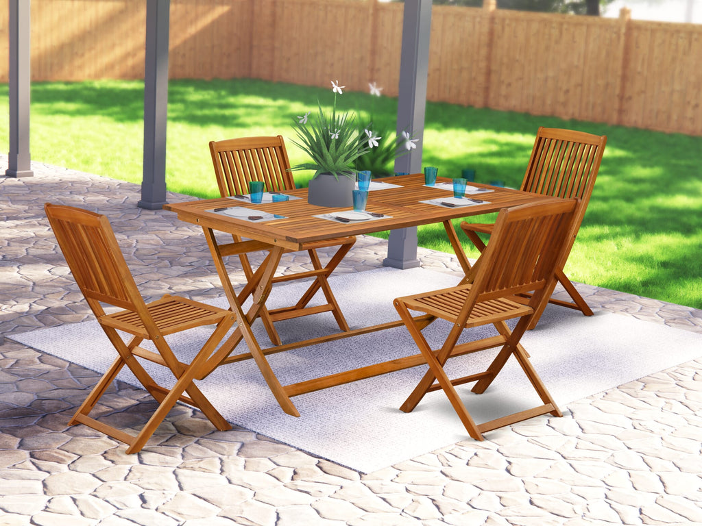 AECM5Y0DX 5-Piece Patio Bistro Set Outdoor Acacia Table & 4 Compact Chairs, Natural Finish