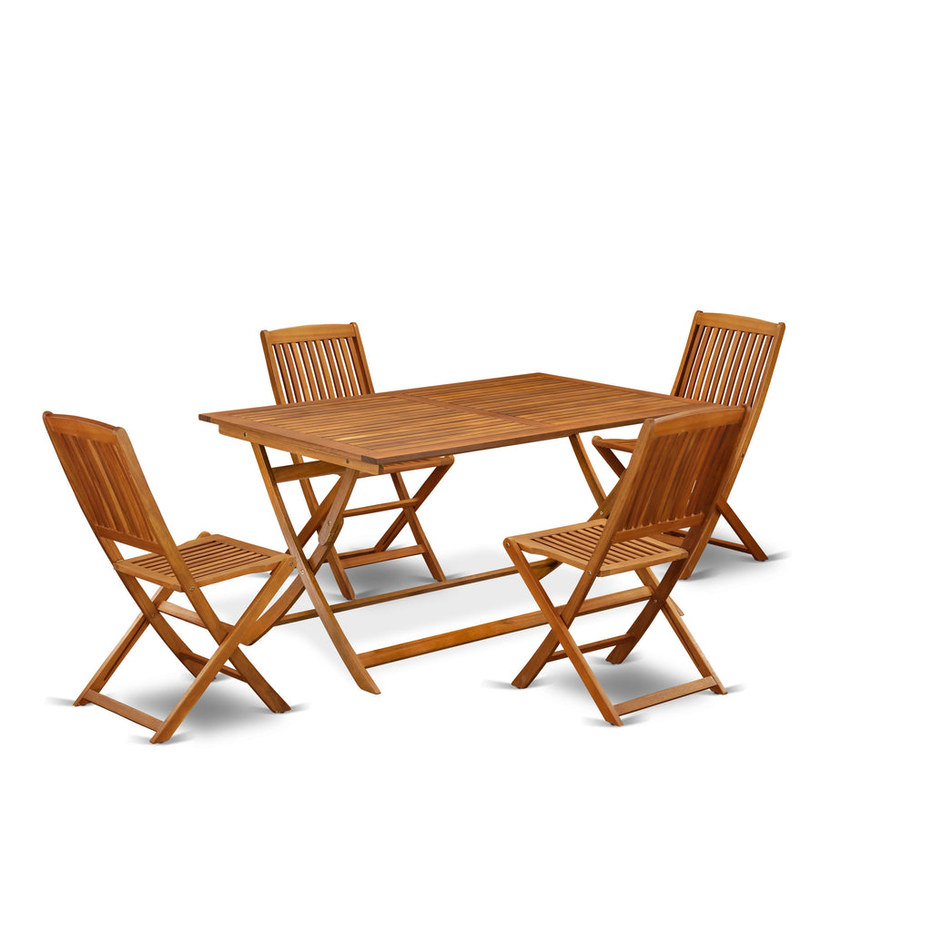 AECM5Y0DX 5-Piece Patio Bistro Set Outdoor Acacia Table & 4 Compact Chairs, Natural Finish