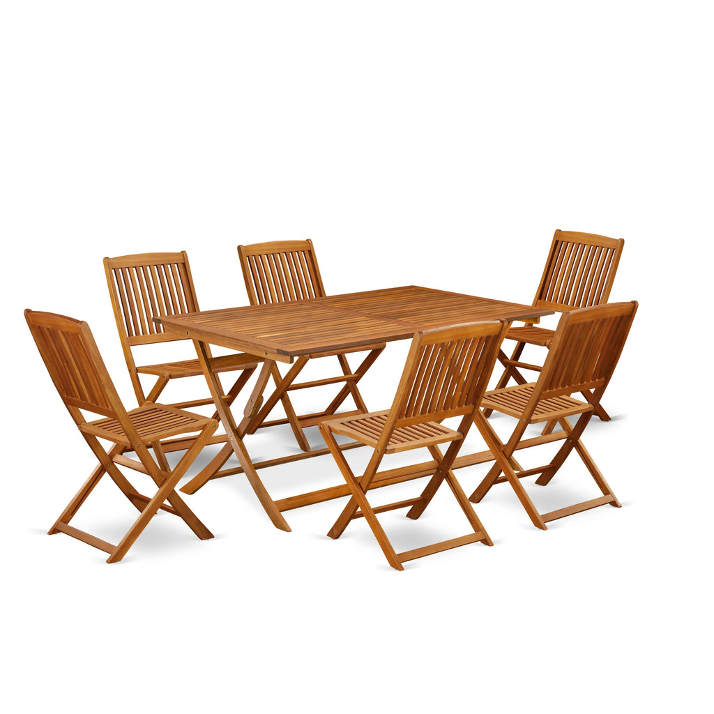 Enjoy Outdoor Dining with Comfort - AECM77MXE 7-Piece Acacia Wood Garden Set with Table & Chairs