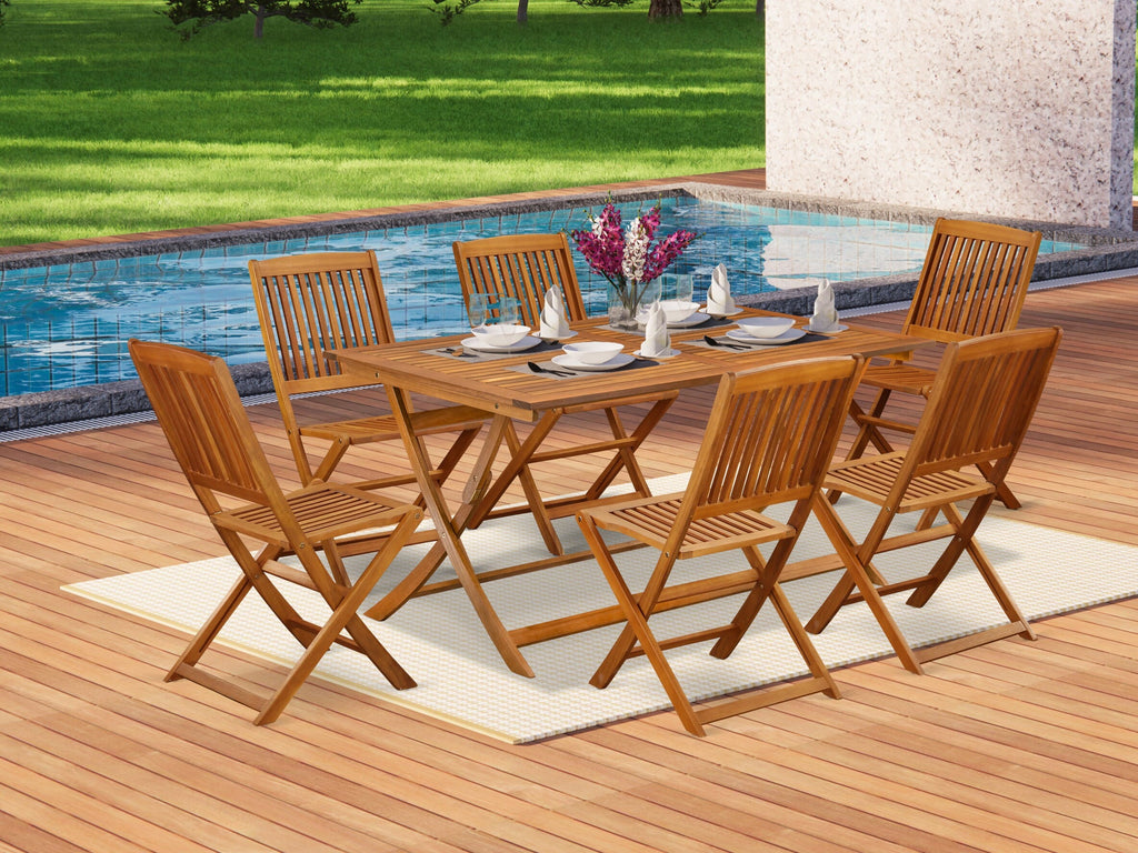 Enjoy Outdoor Dining with Comfort - AECM77MXE 7-Piece Acacia Wood Garden Set with Table & Chairs