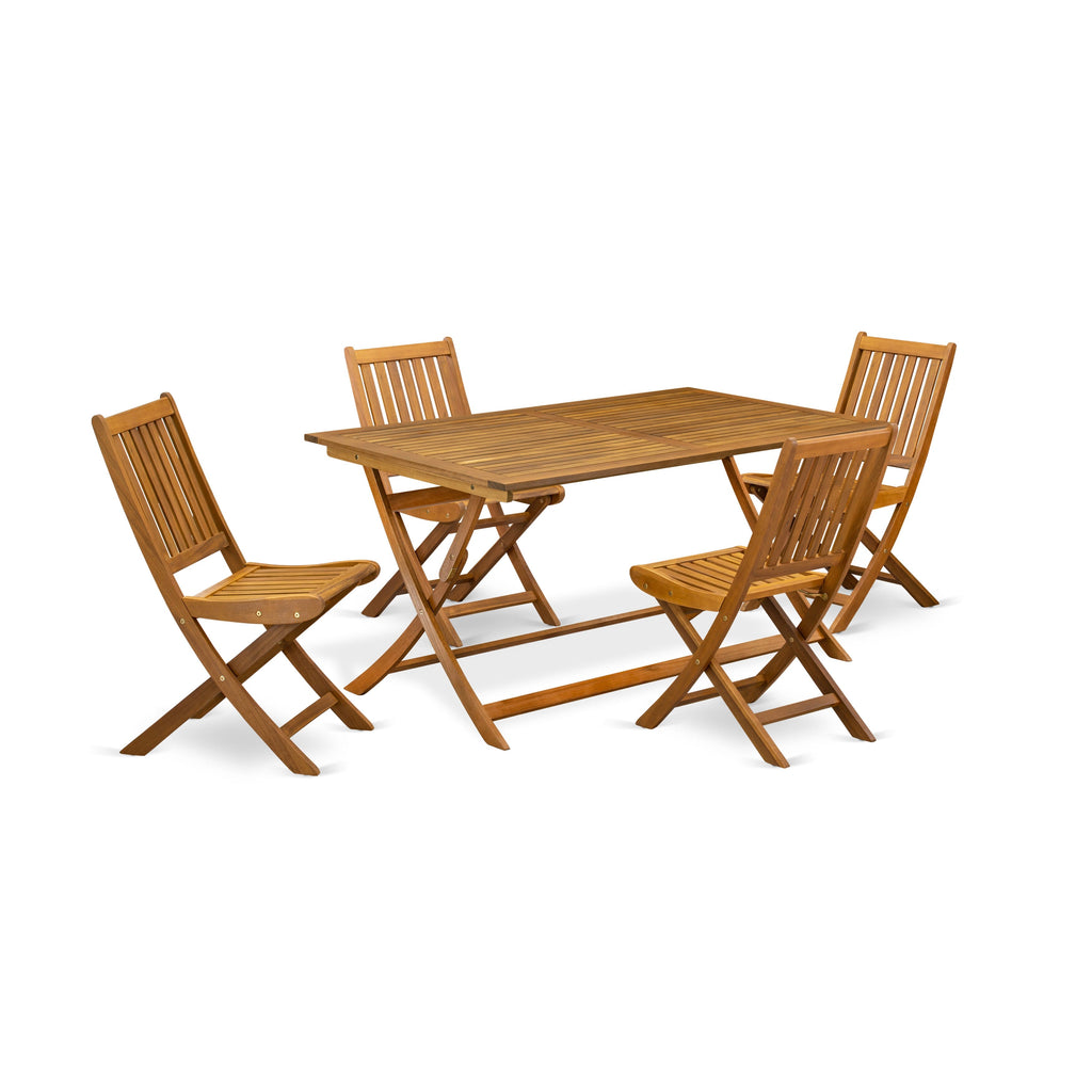 AEDK5AG38 5-Piece Outdoor Dining Ensemble with Rectangular Acacia Table & Foldable Chairs Set