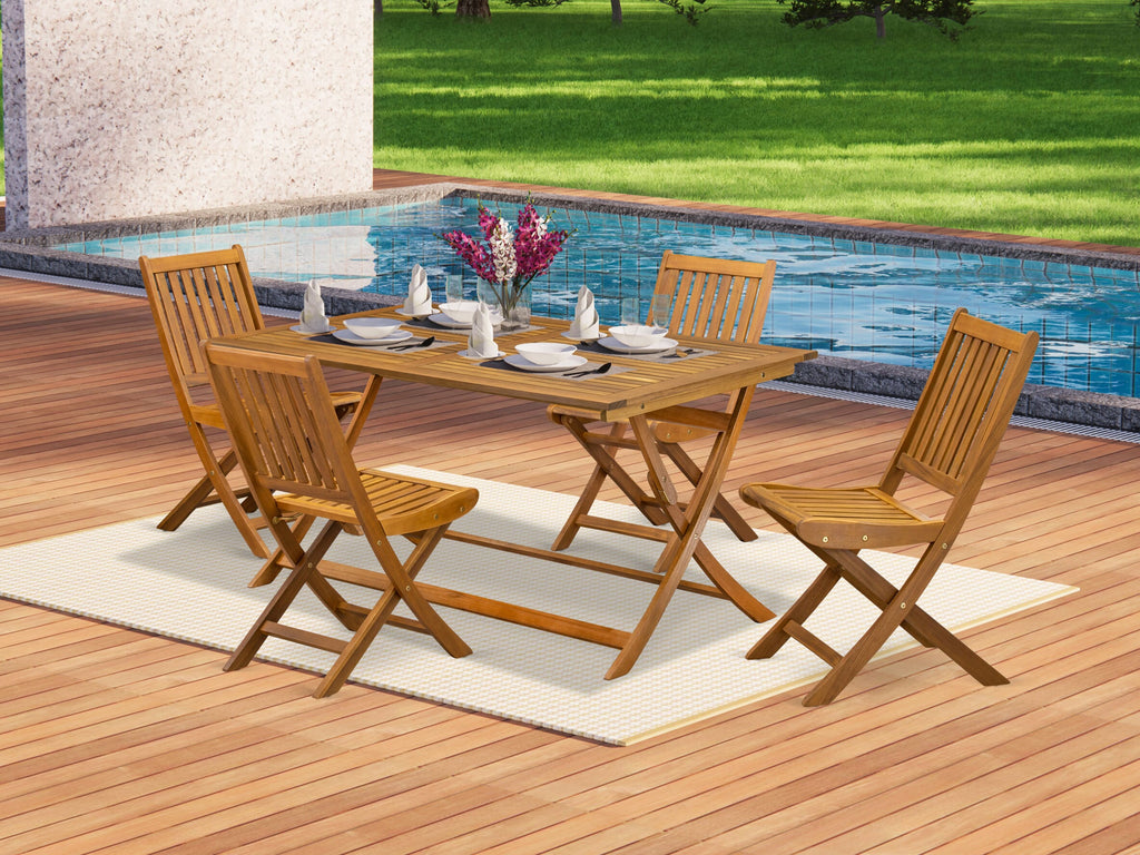 AEDK5AG38 5-Piece Outdoor Dining Ensemble with Rectangular Acacia Table & Foldable Chairs Set