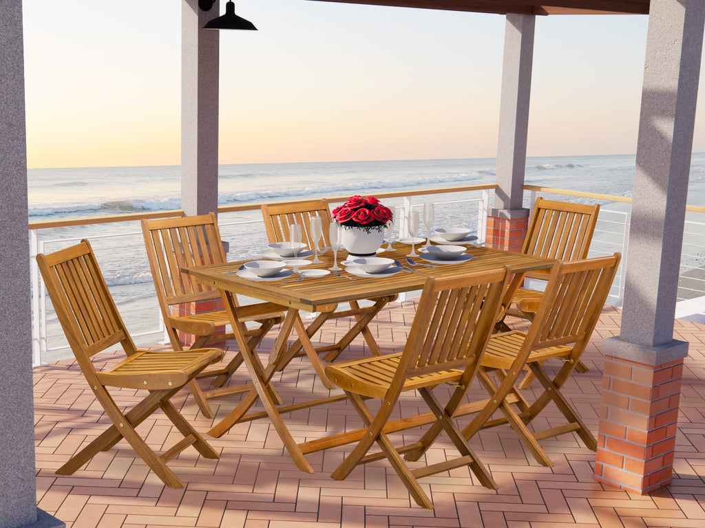 AEDK7KS8L 7-Piece Outdoor Dining Set with Acacia Table & 6 Folding Chairs, 36x60, Natural