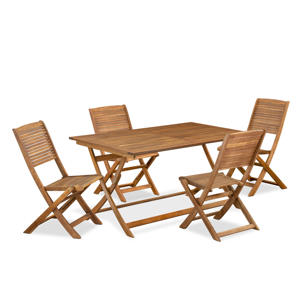 AEFM5L85V Outdoor 5-Piece Patio Set with Rectangle Acacia Dining Table & 4 Chairs, Natural Oil Finish