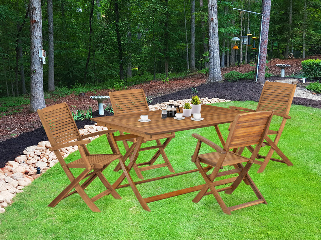 AEHD5JTJP 5-Piece Acacia Wood Patio Dining Set with Rectangular Table and 4 Folding Chairs, 36x60