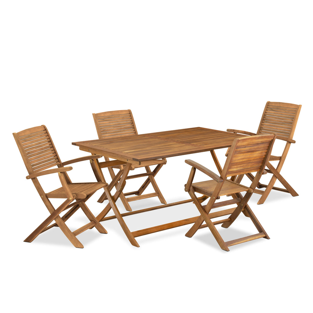 AEHD5JTJP 5-Piece Acacia Wood Patio Dining Set with Rectangular Table and 4 Folding Chairs, 36x60