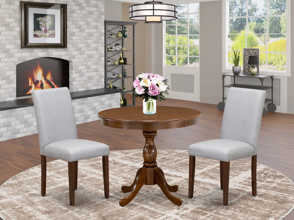 AMAB3-3H9-C8, Charming 3-Piece Dining Ensemble for Compact Areas with Round Table & Two Upholstered Chairs