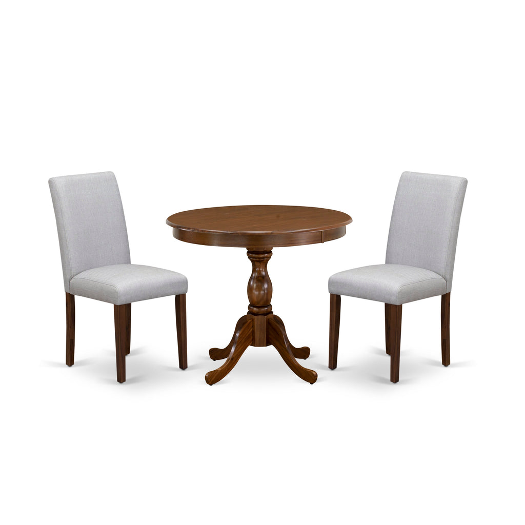 AMAB3-3H9-C8, Charming 3-Piece Dining Ensemble for Compact Areas with Round Table & Two Upholstered Chairs