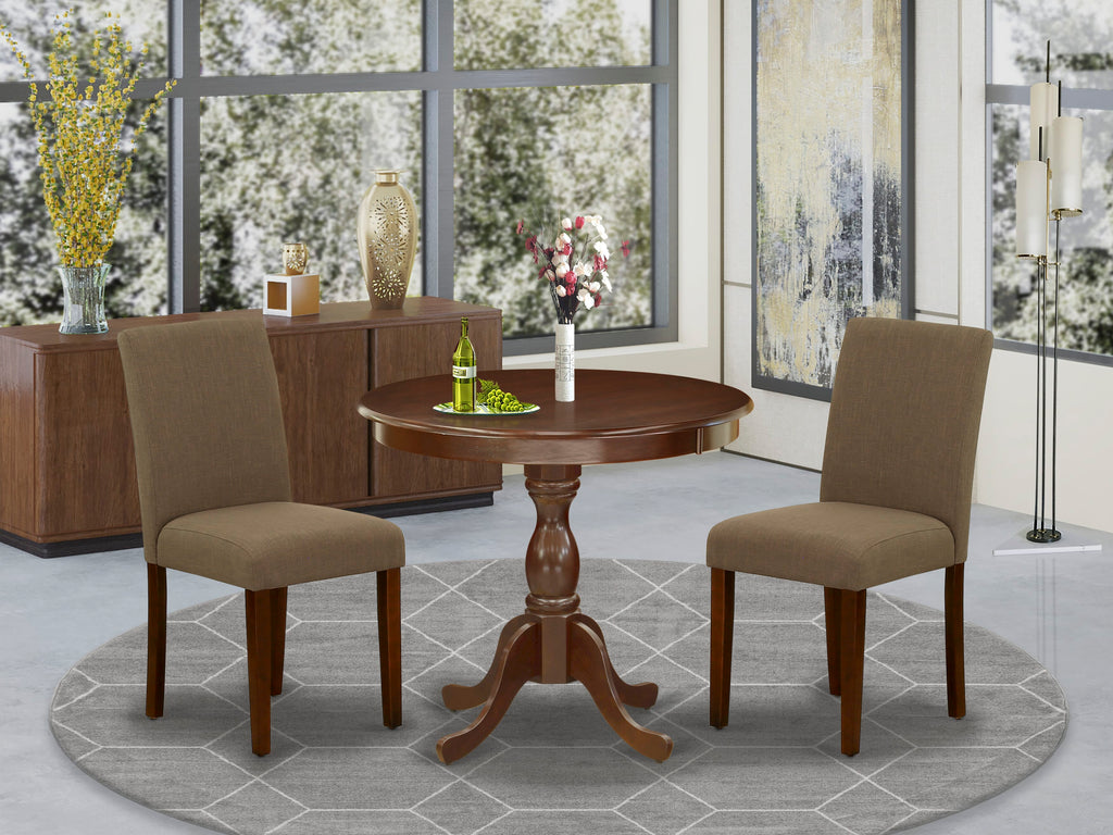 AMAB3-0X0-43 Compact 3-Piece Bistro Ensemble — Round Table & Two Soft Coffee Chairs for Cozy Nooks