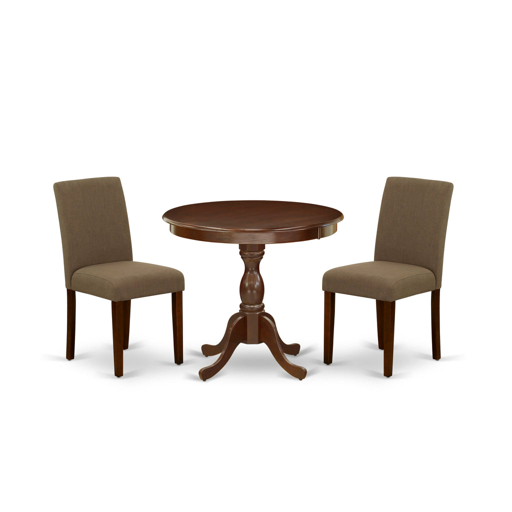 AMAB3-0X0-43 Compact 3-Piece Bistro Ensemble — Round Table & Two Soft Coffee Chairs for Cozy Nooks