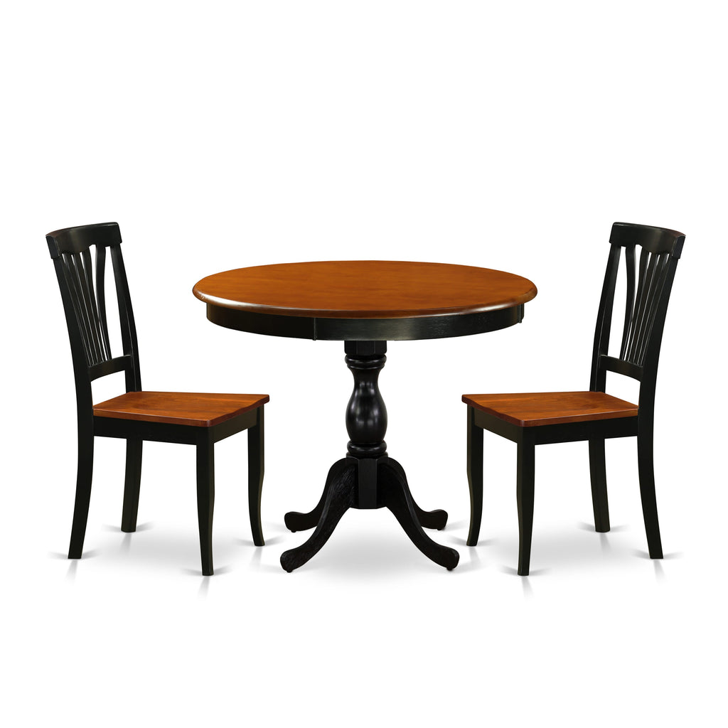 AMAV3-FSB-H 3 Piece Dining Bundle with Round Pedestal Table and Two Chairs for Cozy Spaces, 36 Black & Cherry