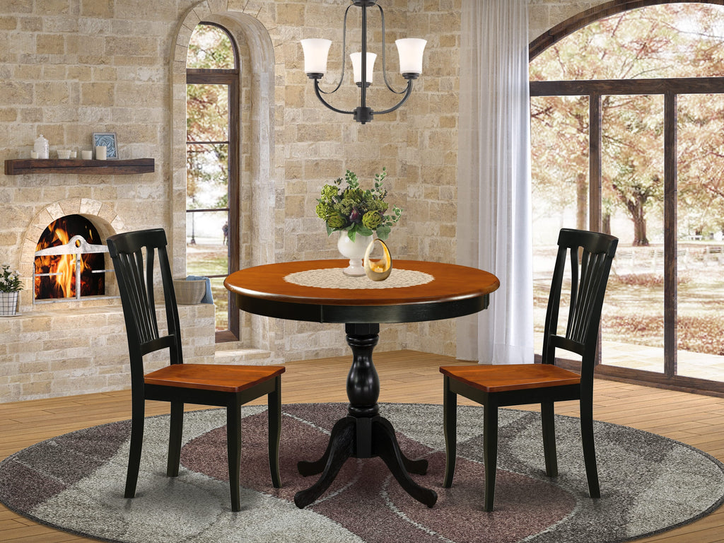 AMAV3-FSB-H 3 Piece Dining Bundle with Round Pedestal Table and Two Chairs for Cozy Spaces, 36 Black & Cherry