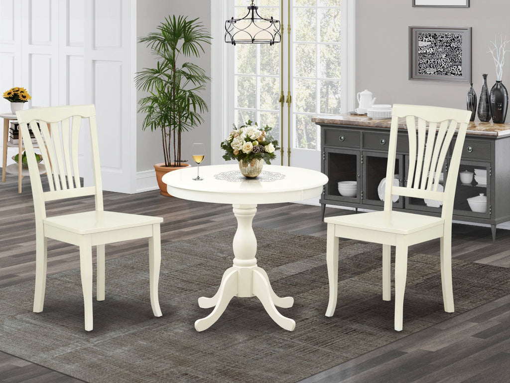 AMAV3-9C8-1 3-Piece Dining Set with Round Pedestal Table & Chairs, 36 Poplin White