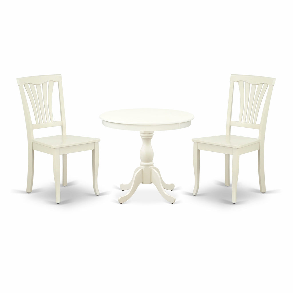 AMAV3-9C8-1 3-Piece Dining Set with Round Pedestal Table & Chairs, 36 Poplin White