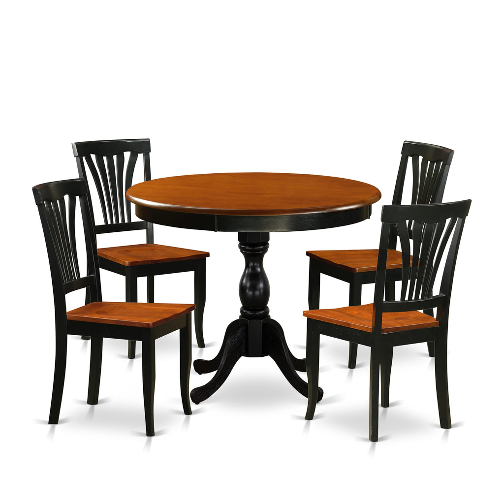 AMAV5-2VF-D Complete Set for Dining 5 Piece Set Featuring a Pedestal Round Table & 4 Chairs, 36 Diameter, Black & Cherry Finish