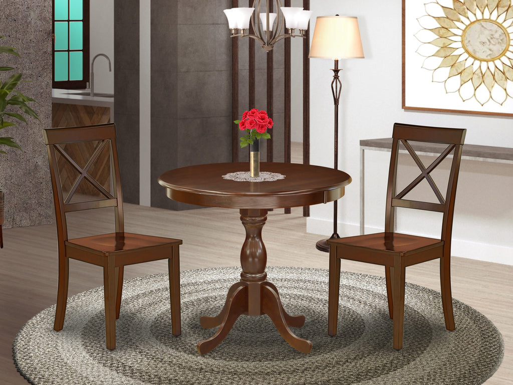 AMBO3-DWS-D Dinette Trio Set for Compact Areas - Circular Table with Base and Two Chairs, 36x36 Inch Finish