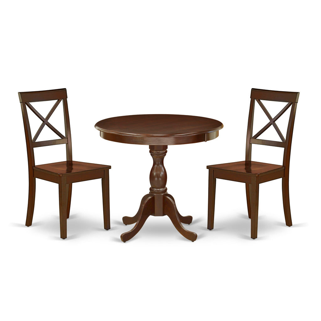 AMBO3-DWS-D Dinette Trio Set for Compact Areas - Circular Table with Base and Two Chairs, 36x36 Inch Finish