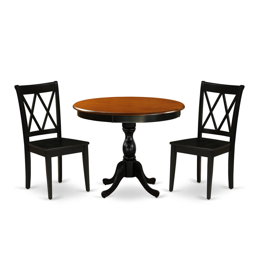 AMCL3-8XE-1 Dining Set with Round Pedestal Table & Two Chairs, Featuring Dual-Tone Finish, 36-Inch Surface