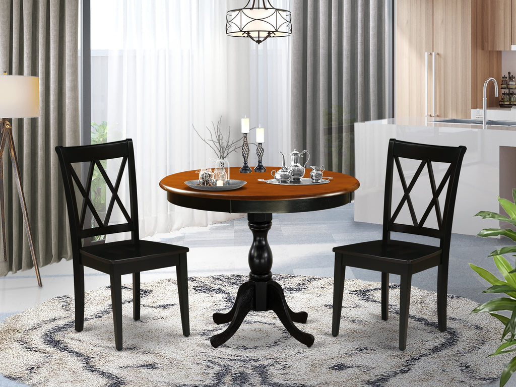 AMCL3-8XE-1 Dining Set with Round Pedestal Table & Two Chairs, Featuring Dual-Tone Finish, 36-Inch Surface