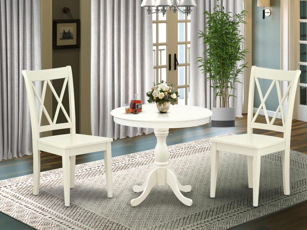 AMCL3-PSA-C Stylish 3-Piece Round Dining Set with Pedestal Table and Two Chairs, 36-Inch, Linen White Finish
