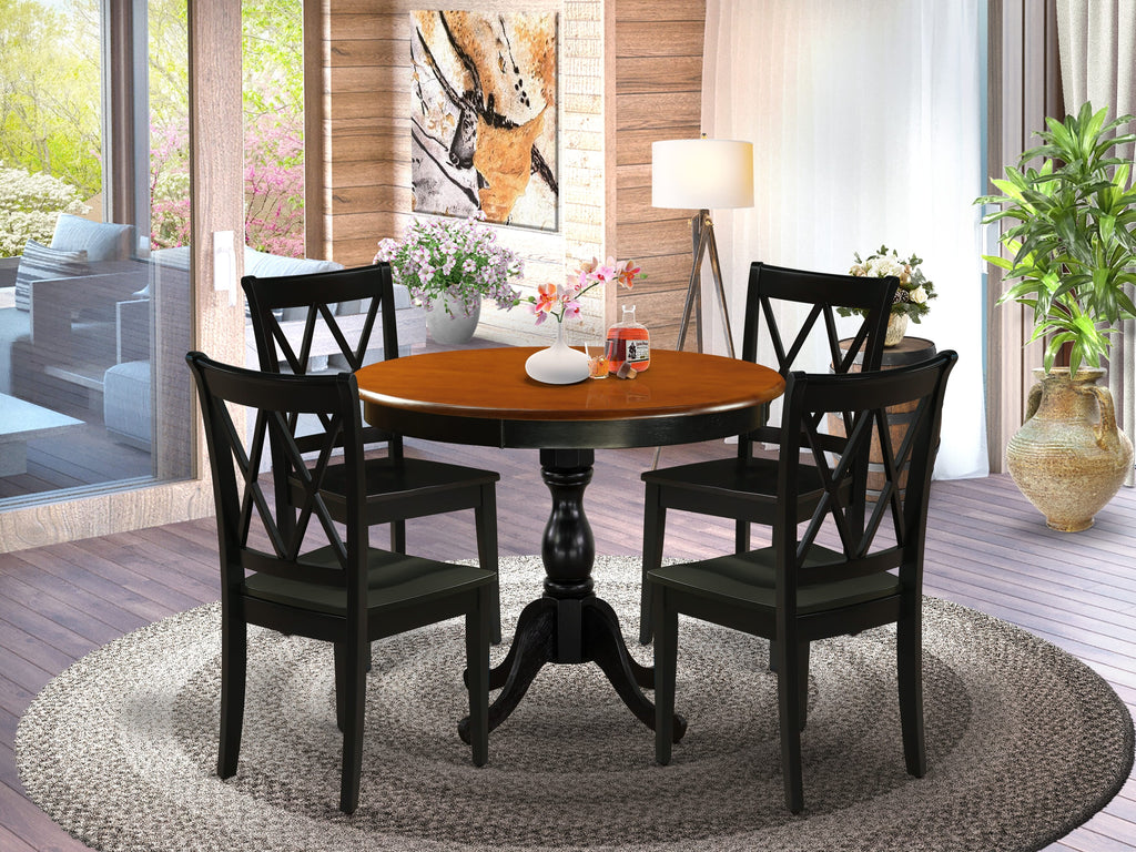 AMCL5-CL3-F 5 Piece Dining Ensemble with Pedestal Table and Chairs, 36x36 Inch Set in Black & Cherry Tones