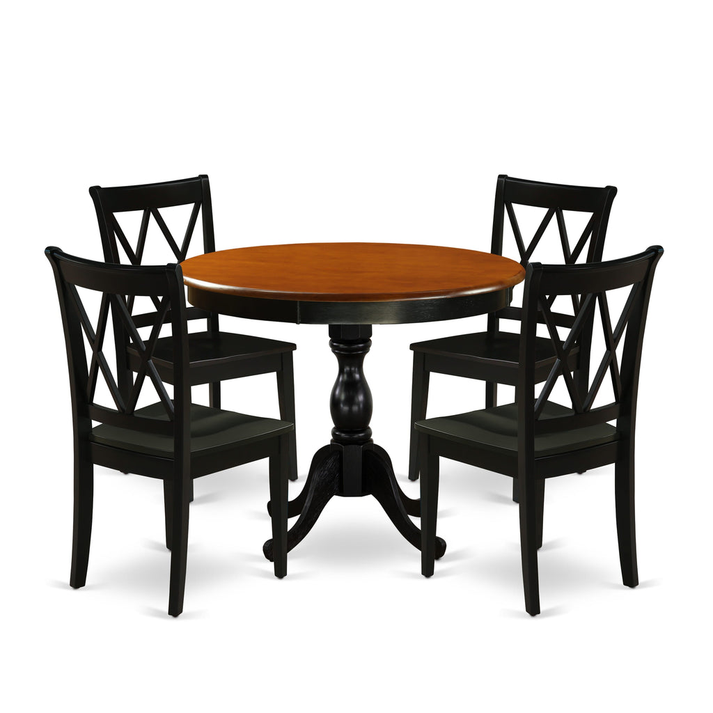 AMCL5-CL3-F 5 Piece Dining Ensemble with Pedestal Table and Chairs, 36x36 Inch Set in Black & Cherry Tones