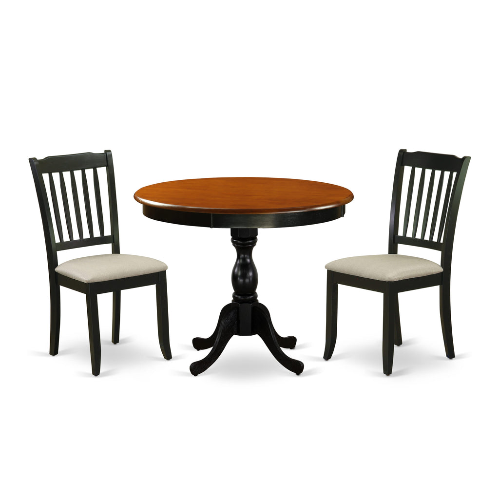 AMDA3-HV0-2 Compact 3-Piece Dining Ensemble with Round Table & Two Soft Upholstered Chairs in Black-Cherry Finish for Cozy Kitchens, 36