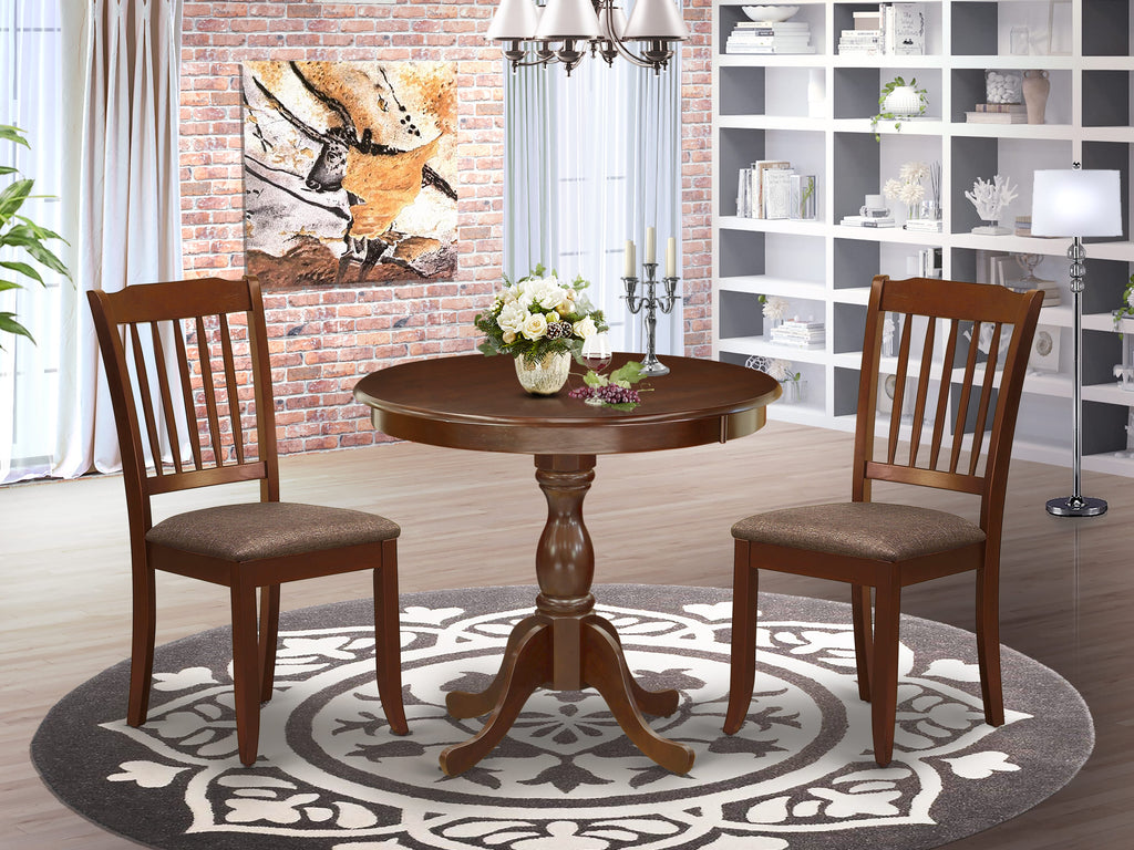 AMDA3-3FK-B 3-Piece Dining Set Circular Table & Upholstered Chairs for Kitchen Spaces, 36 Width, Luxe Fabric