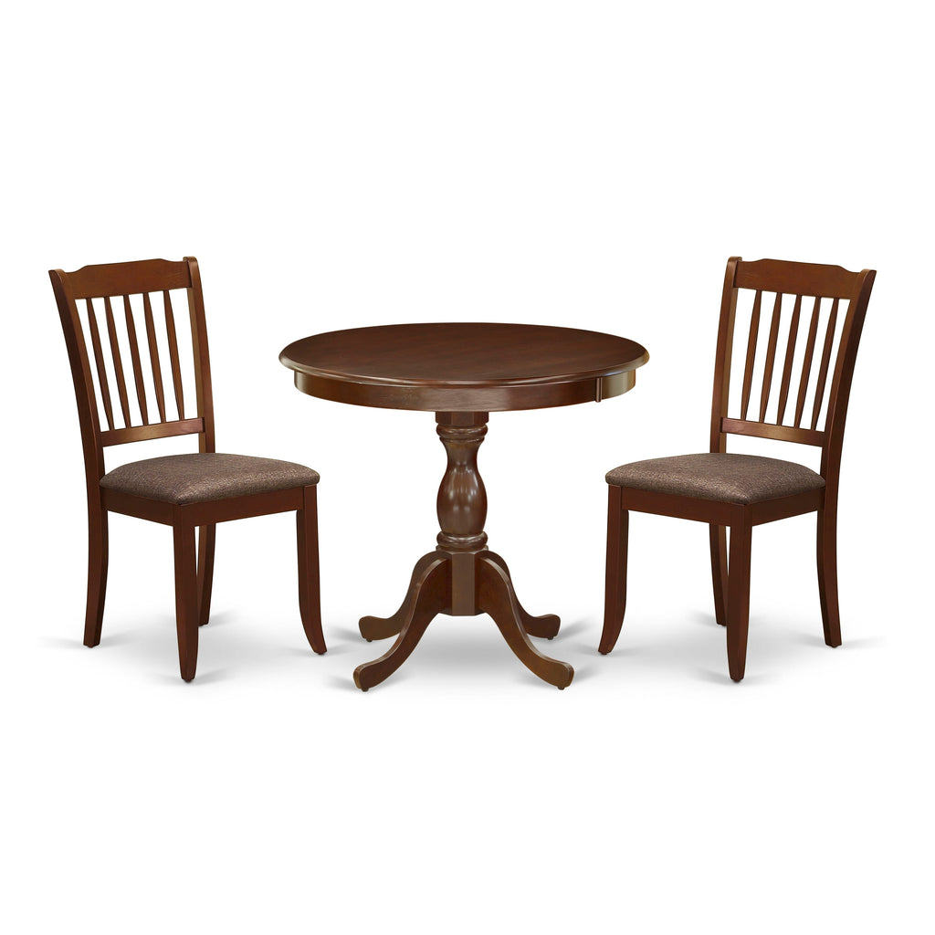 AMDA3-3FK-B 3-Piece Dining Set Circular Table & Upholstered Chairs for Kitchen Spaces, 36 Width, Luxe Fabric