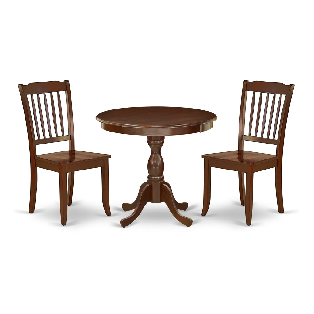 AMDA3-O6R-W Elegant Round 3-Piece Dining Set for Small Areas with Pedestal Table and 2 Chairs, Mahogany Finish, 36x36